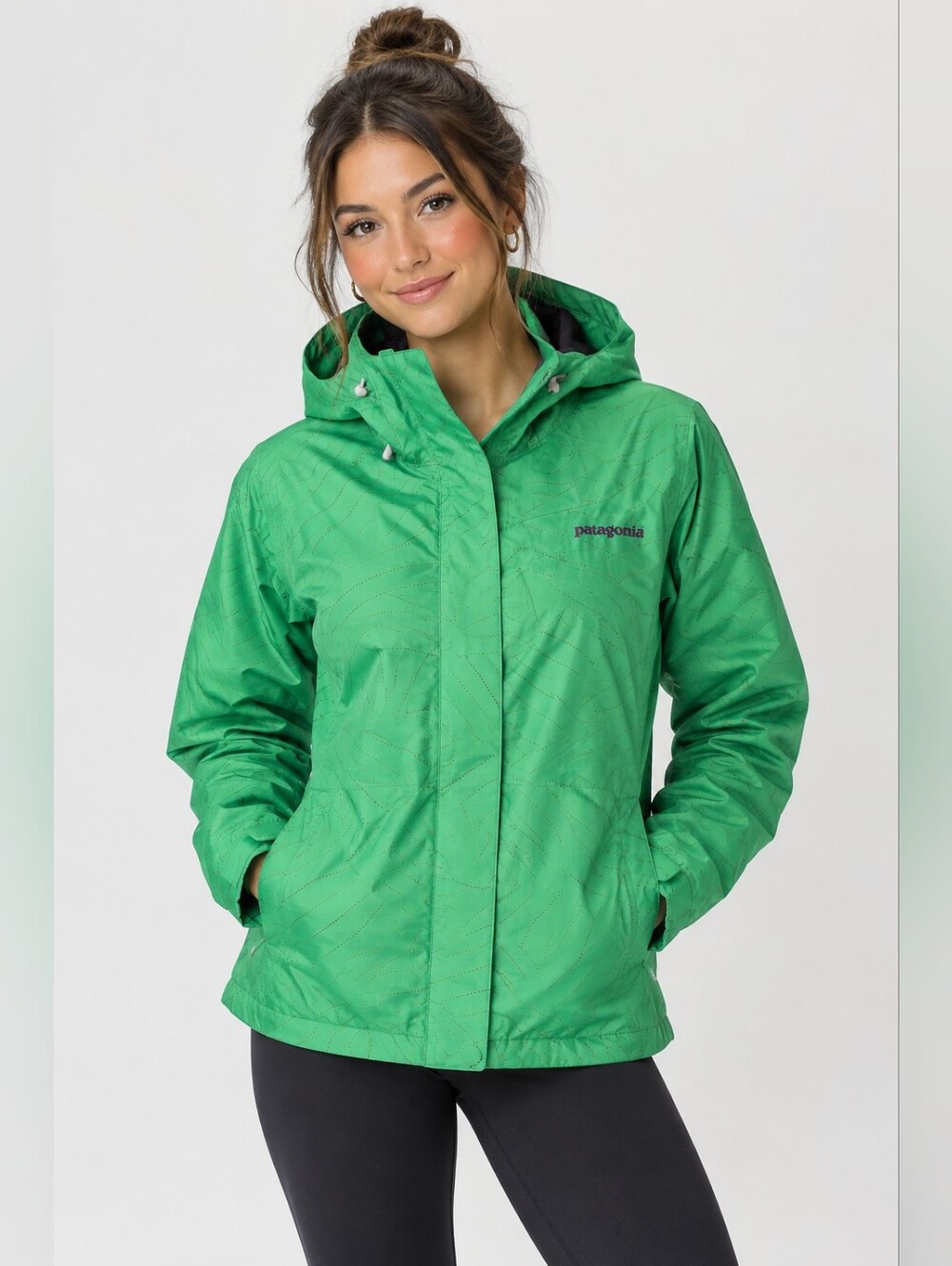 Patagonia Women S Green Hooded Raincoat/ Winter Jacket